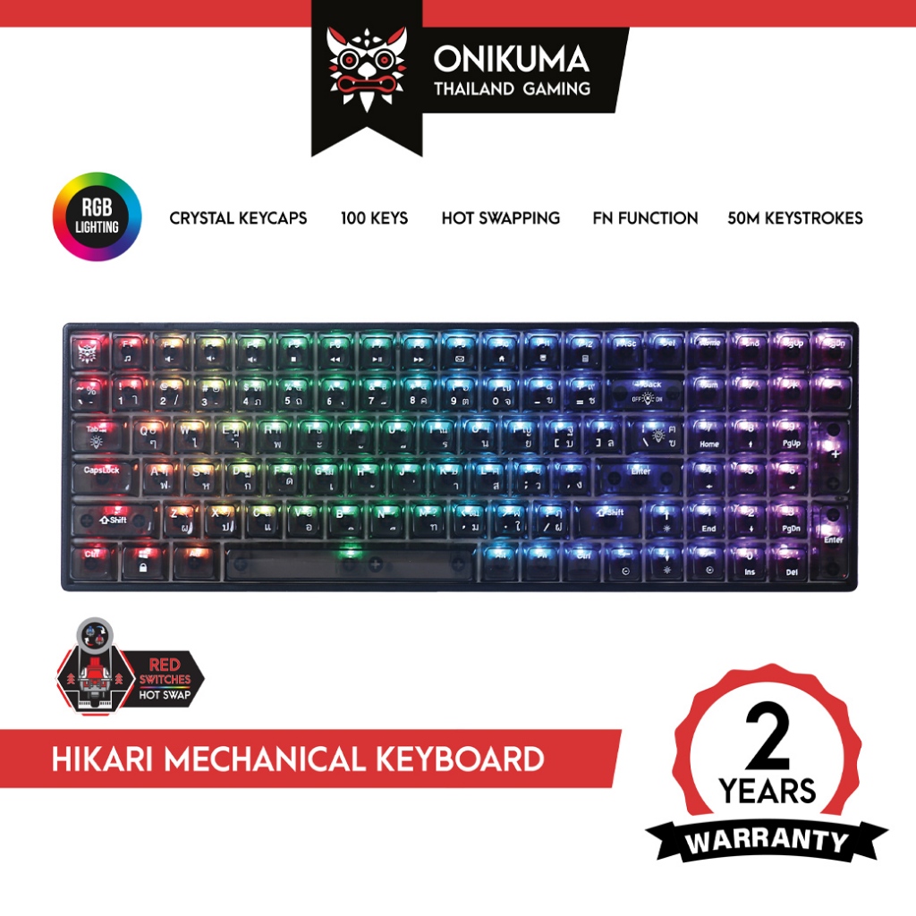 ONIKUMA HIKARI Mechanical Keyboard คีย์บอร์ดเกมมิ่ง ปุ่มใส่ไฟ RGB โดดเด่น ปุ่ม EN-TH