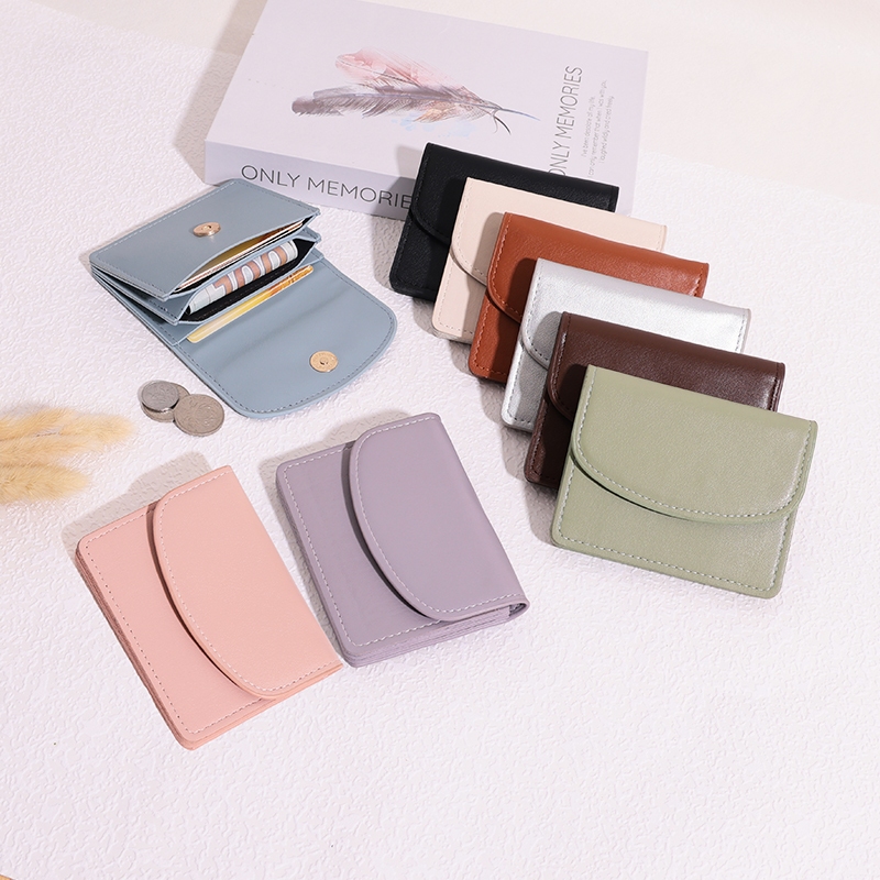 B-650🔥กระเป๋าสตางค์มินิมอล PU สีน่ารัก พกพาสะดวก ขนาดเล็กแบบพกพา พร้อมช่องใส่บัตร สำหรับผู้หญิง 9สี
