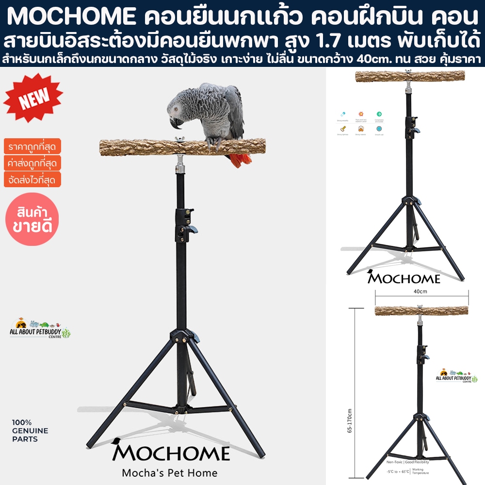 MOCHOME คอนยืนนกแก้ว คัดไม้หนา แข็งพิเศษ คอนฝึกบิน คอนฝึกบินพกพา สำหรับนกไซด์เล็กถึงนกกลาง ฝึกบิน ซันคอนัว ฟอพัส นก
