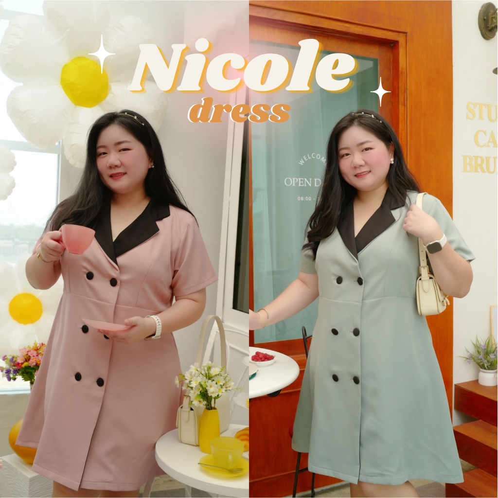 Nicole Dress เดรสทำงาน คอปกตัดสีดำ 2 สี #เสื้อผ้าสาวอวบ Plussize