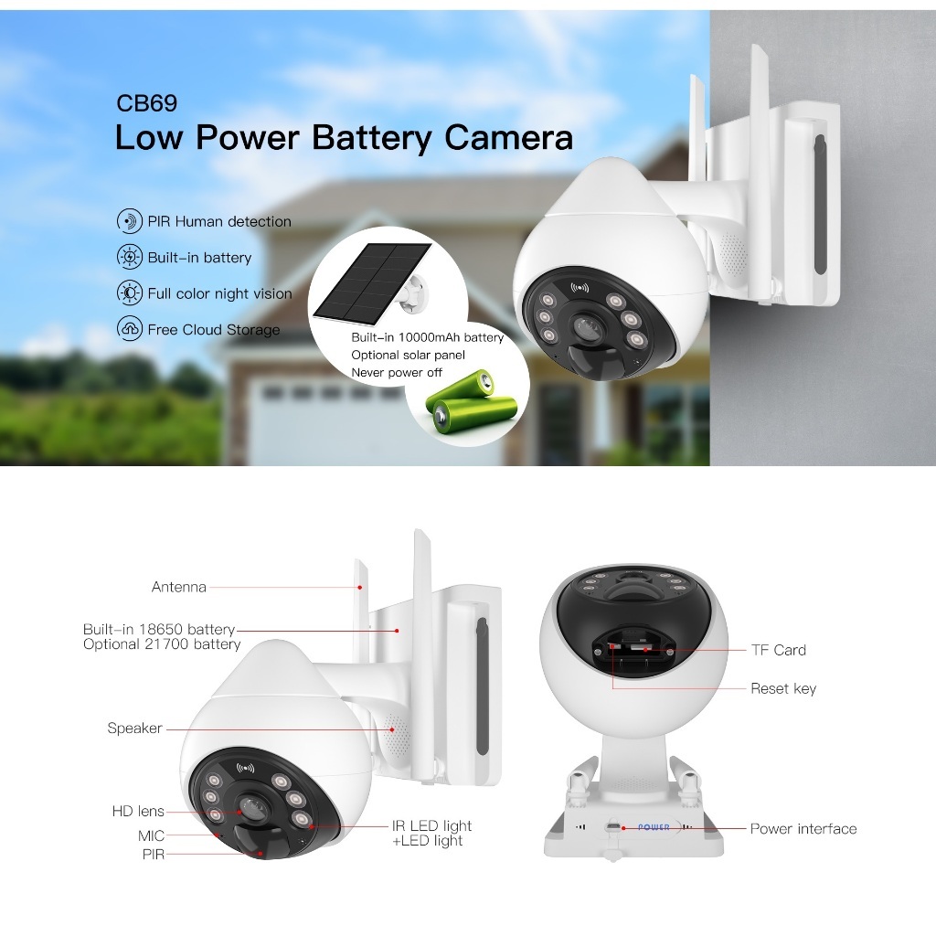 VSTARCAM BG69 4G SIM / CB69 WiFi FULL HD 1080p 2MP + Ai กล้องวงจรปิดใส่ซิม แผงโซล่าเซลล์ + แบตเตอรี่