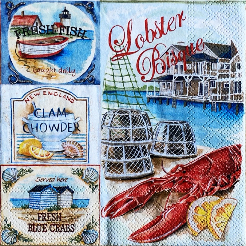 Pladao Napkin ภาพ ทะเล Lobster Bisque Beach Village กระดาษ แนพกิ้น สำหรับงานศิลปะ เดคูพาจ decoupage 