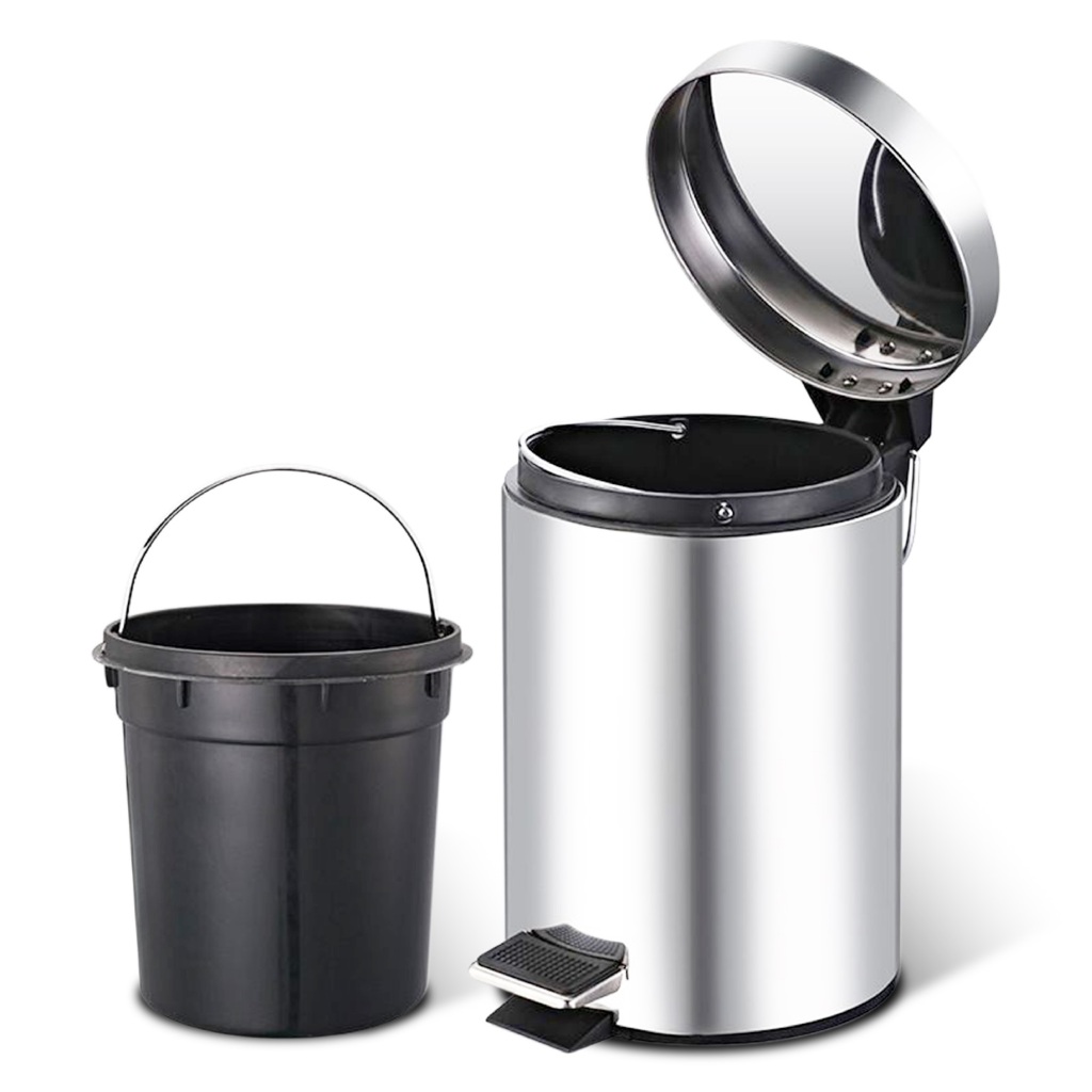 ถังขยะขาเหยียบทรงกลม ถังขยะมีฝาปิด trash can สแตนเลส สำหรับบ้าน สำนักงาน โรงแรม ขนาด 3L 5L 8L 12L warmhouses