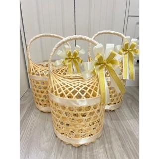 ชะลอมหูหิ้วตกริบบิ้นหู+โบว์ +พันรอบ2ชั้น