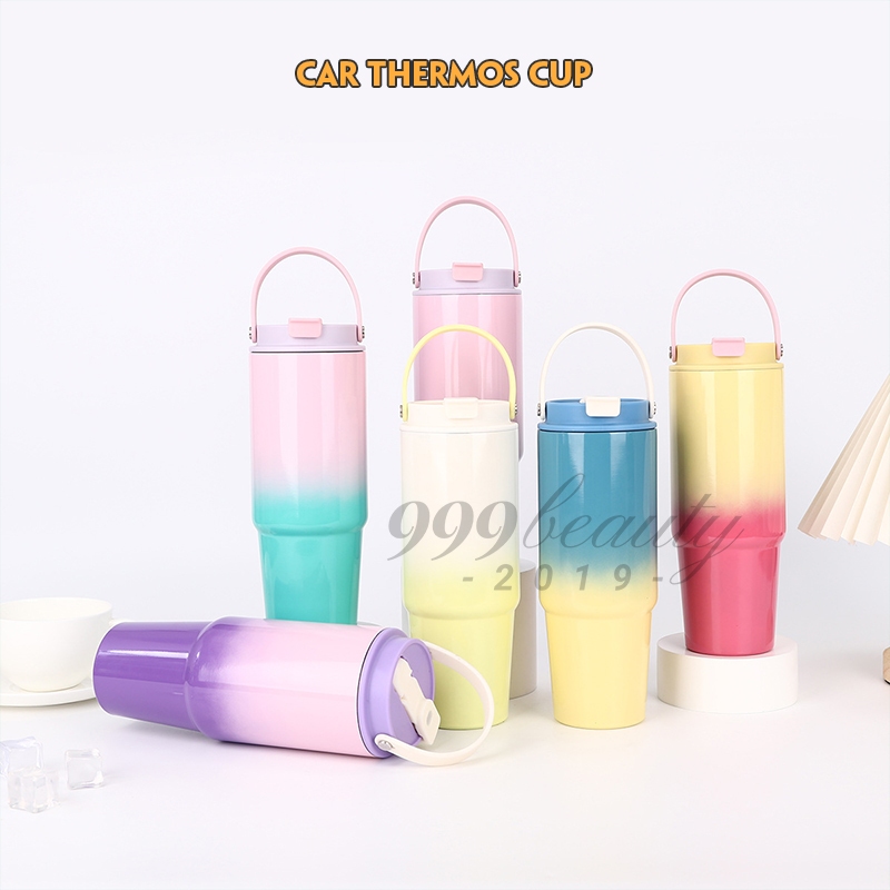 แก้วเก็บความเย็น ขวดน้ํา 890ML.แก้วน้ำเก็บความเย็น กระบอกน้ำ สแตนเลส 304 แถมหลอด พร้อมหูหิ้ว เก็บควา