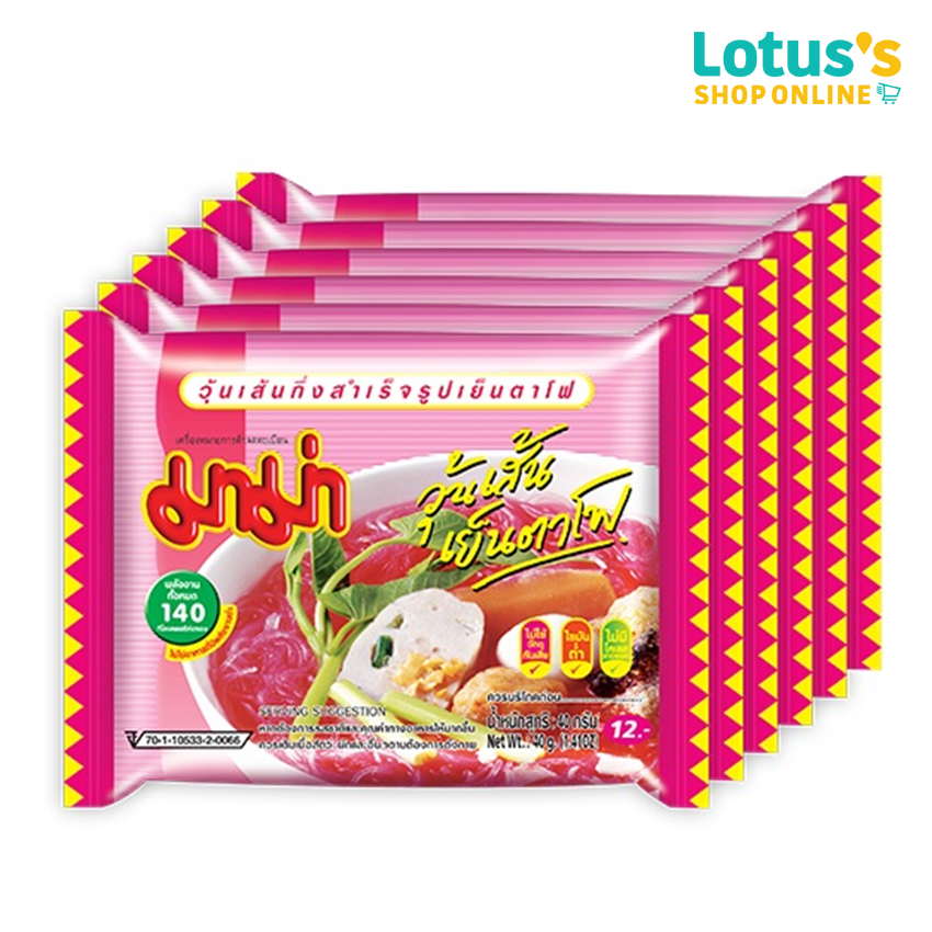 มาม่า วุ้นเส้นกึ่งสำเร็จรูป เย็นตาโฟ 40 กรัม แพ็ค 6 ซอง MAMA INSTANT GLASS NOODLE YEN TA FO 40 G. PACK 6