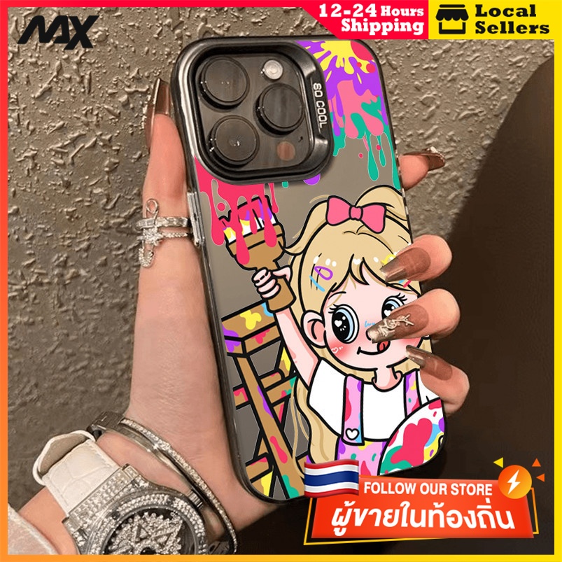 สีดำหรูหราซิลิโคนแข็งกรณีโทรศัพท์ สาวการ์ตูน for IPhone 13 12 7Plus 14 15 11 Pro MAX 8 6 7 6S Plus X XR XS