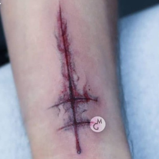 รอยแผลเป็น Cross Scar Art Tattoo Wound Dark เนื้อประติมากรรมทางเลือกดอกไม้แขนกันน้ำยาวนานฮาโลวีน