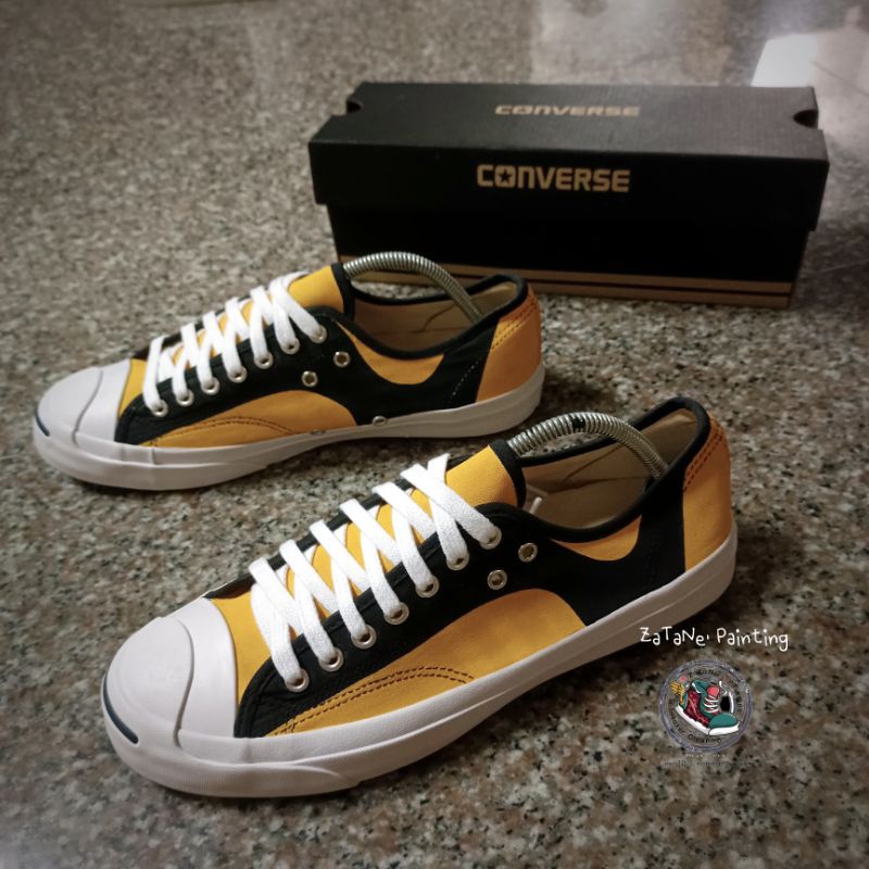 Converse Jack Purcell Paint Rally Gold Black คอนเวิร์ส แจ็ค เพิร์ลเซลล์ เพ้นท์ แรลลี่ เหลือง ดำ