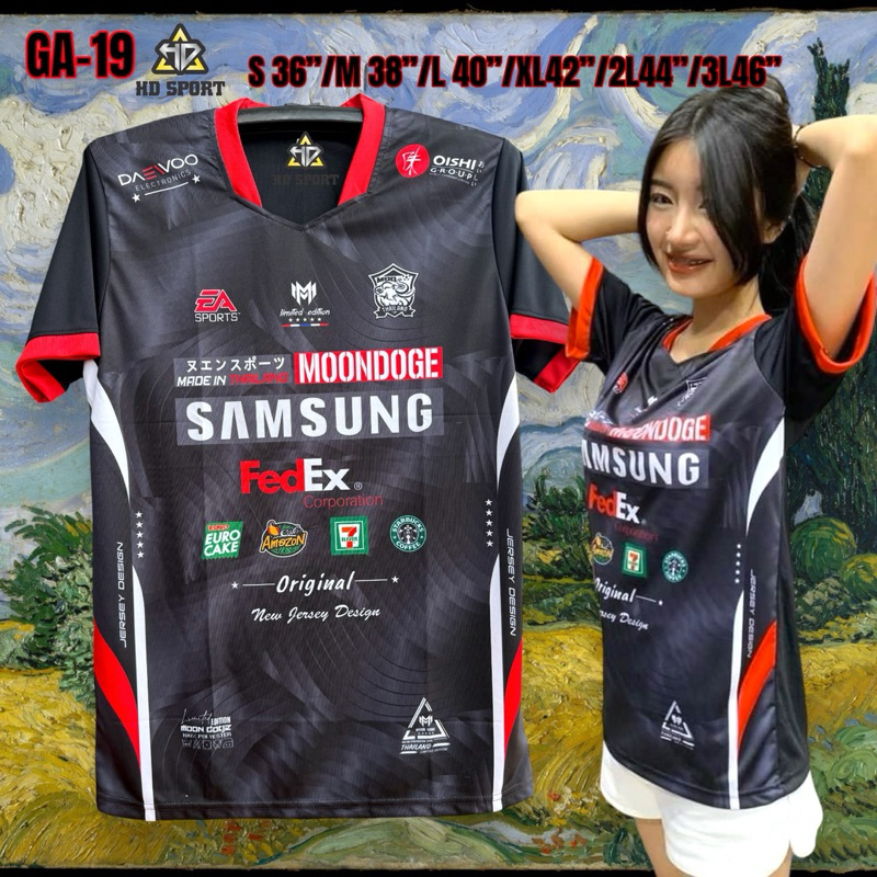 เสื้อกีฬา เสื้อพิมลายGA-19 คอห้าเหลี่ยมทรงตรง ใส่ได้ชายหญิง สินค้าพร้อมส่ง