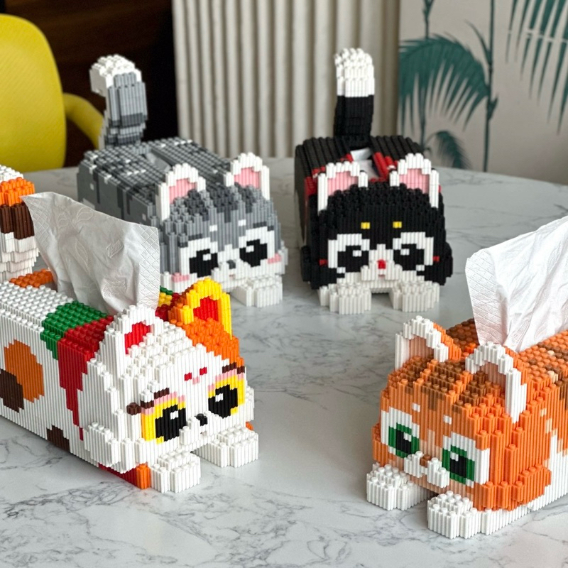 พร้อมส่ง🍣 ตัวต่อ บล็อกตัวต่อ แมวน่ารัก Neko กล่องทิชชู่ Tissue box น่ารักมาก ของแต่งบ้าน ของขวัญ ทาส