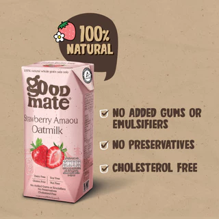 Goodmate Strawberry Oat Milk กู๊ดเมท นมโอ๊ต สูตรสตรอวเบอร์รี่ ขนาด 180 มล. (18 กล่อง)