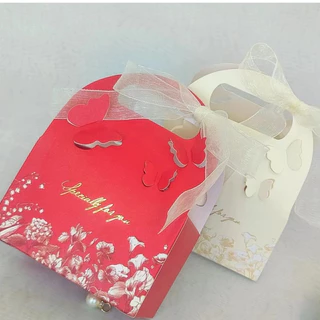 🌷Box🌷กล่องของขวัญ ผีเสื้อ 3มิติ ผูกโบว์ กล่องใส่ขนม ของชำร่วยงานแต่งงาน พร้อมส่ง