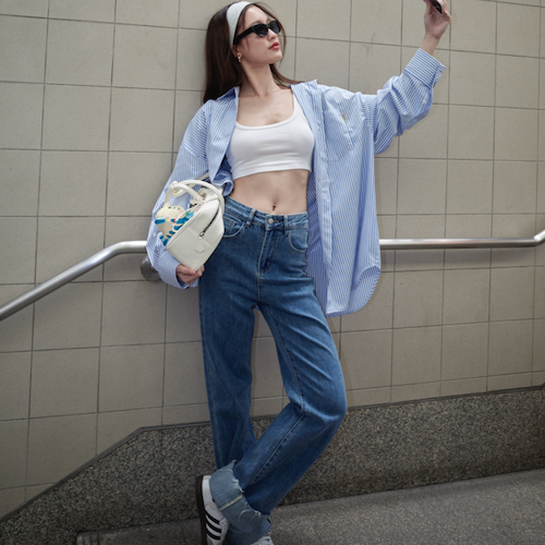 MERMAIDSTUDIO - RUNWAY DENIM ยีนส์ผ้านุ่มยืดทรงกระบอกตรงพับขา #9011