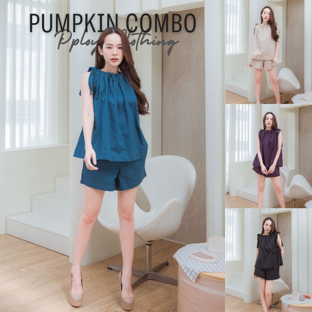 [ ส่งฟรี ชุด Set 🔥 ] Pploy Clothing ชุดเซต เสื้อแขนกุด คอรูดเชือก + กางเกงขาสั้น ผ้าใส่สบาย ไม่ร้อน 