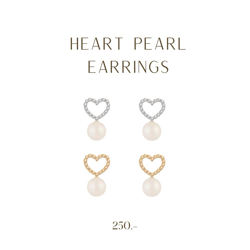 Heart Pearl Earrings ต่างหูหัวใจเพชรไข่มุก | @trophies.co
