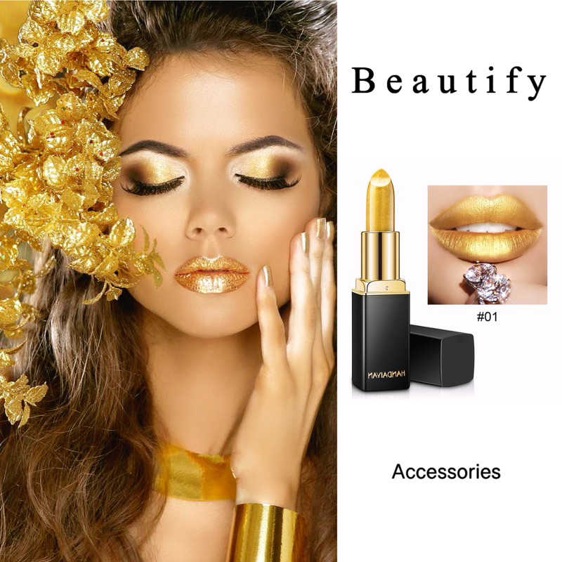 𝓑𝓮𝓪𝓾𝓽𝓲𝓯𝔂 ลิปสติกสีทองกลิตเตอร์จูบไม่หลุดสำหรับงานดีไซน์ธีมสีทองงานแฟชั่นแฟนตาซี