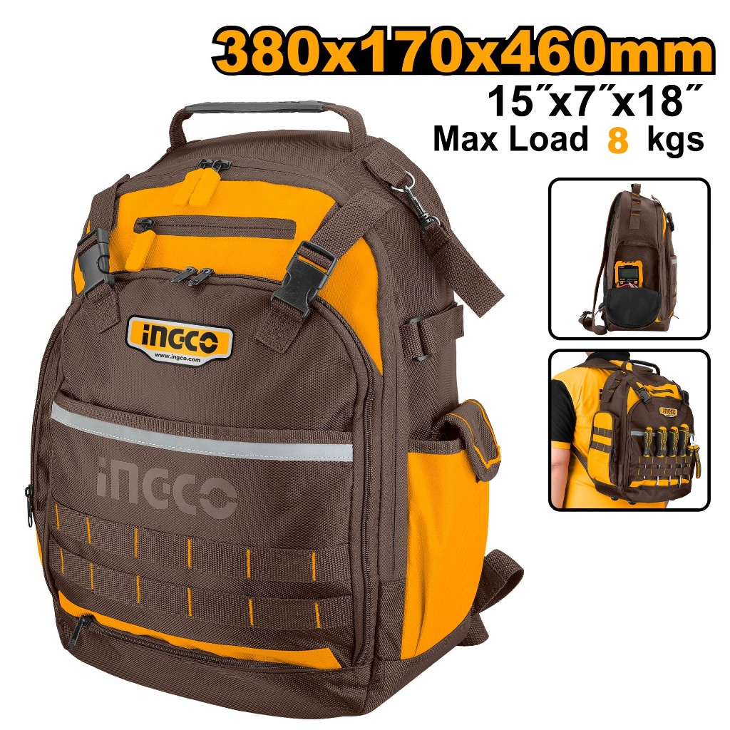 INGCO กระเป๋าเครื่องมือช่าง สะพายหลัง💥รุ่นใหม่ล่าสุด💥HBP01028 ( 18นิ้ว ) / รุ่น HBP03028 ( 20นิ้ว ) เนื้อผ้าโพลีเอสเตอร์