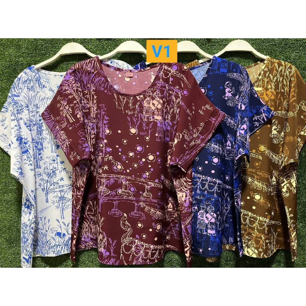 V1///เสื้อคอกลมต้นข้าวผ้าไหมอิตาลี ฟรีไซ48-50นิ้ว ยาว26นิ้ว หน้าผ้า46นิ้ว ราคา119บาท