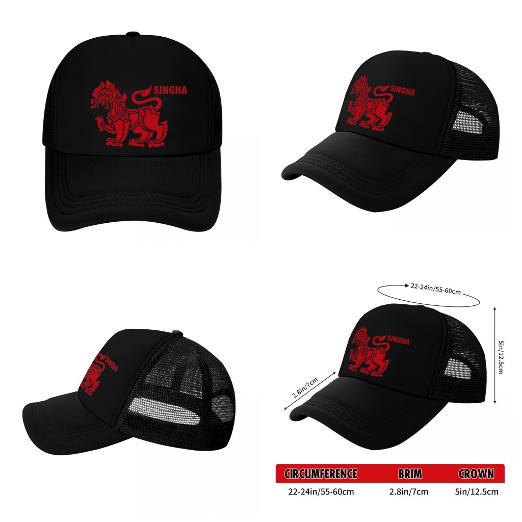 หมวกแก็ป หมวกเบสบอล หน้าบุฟองน้ำ หลังตาข่าย สกรีน SINGHA  LOGO ด้วย Flex pu ขอบเรียบ สวย คมชัด - รูปที่ 6