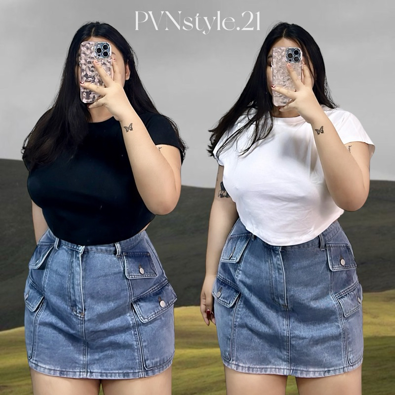เสื้อยืดแขนสั้นสาวอวบ คอกลม ผ้าคอตตอนแท้ อกหน้าผ้า 48