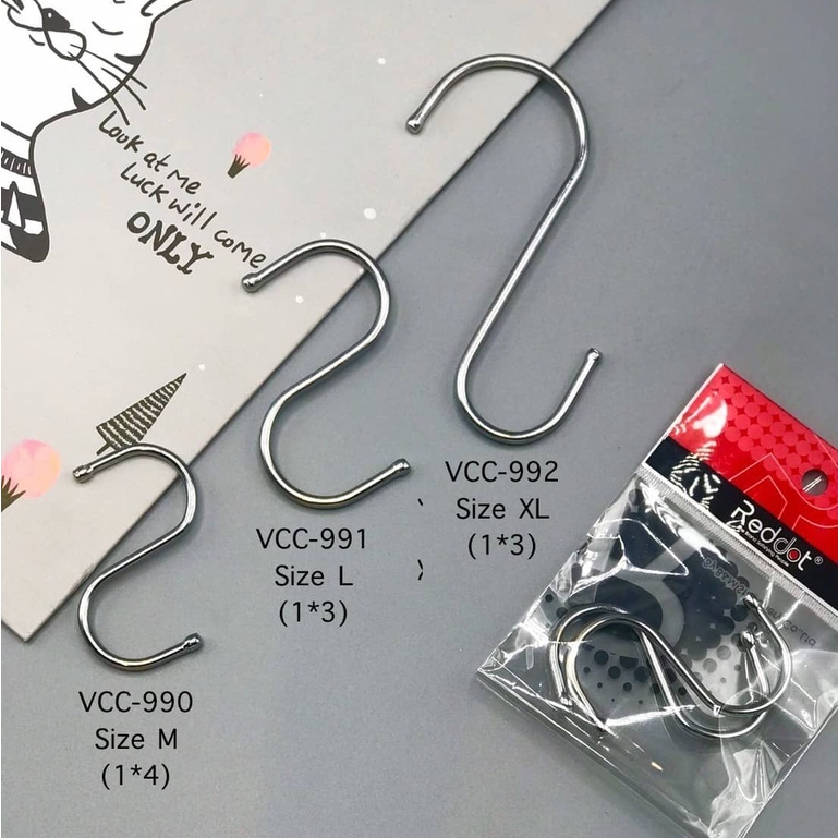 VCC-990 🍅 ตะขอเหล็กรูปตัว S ตะขอแขวนในครัว ตะขอสแตนเลส แข็งแรง Size M L XL บรรจุ 3ชิ้น/4ชิ้น