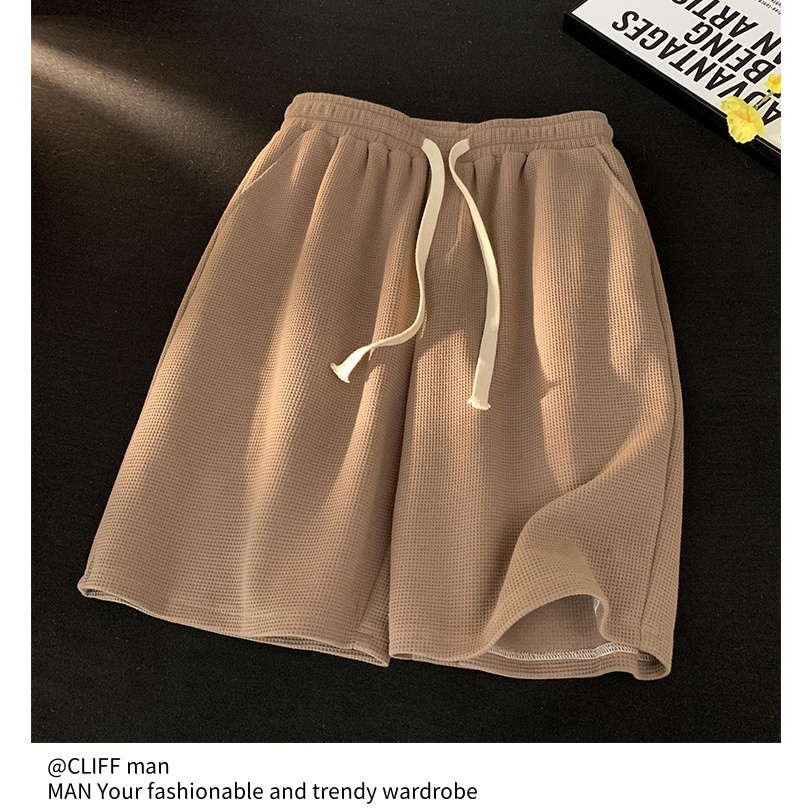 CLIFF กางเกงขาสั้นกีฬาลำลองผู้ชายวาฟเฟิลผ้าหลวมขากว้างกางเกงห้าส่วน - รูปที่ 3