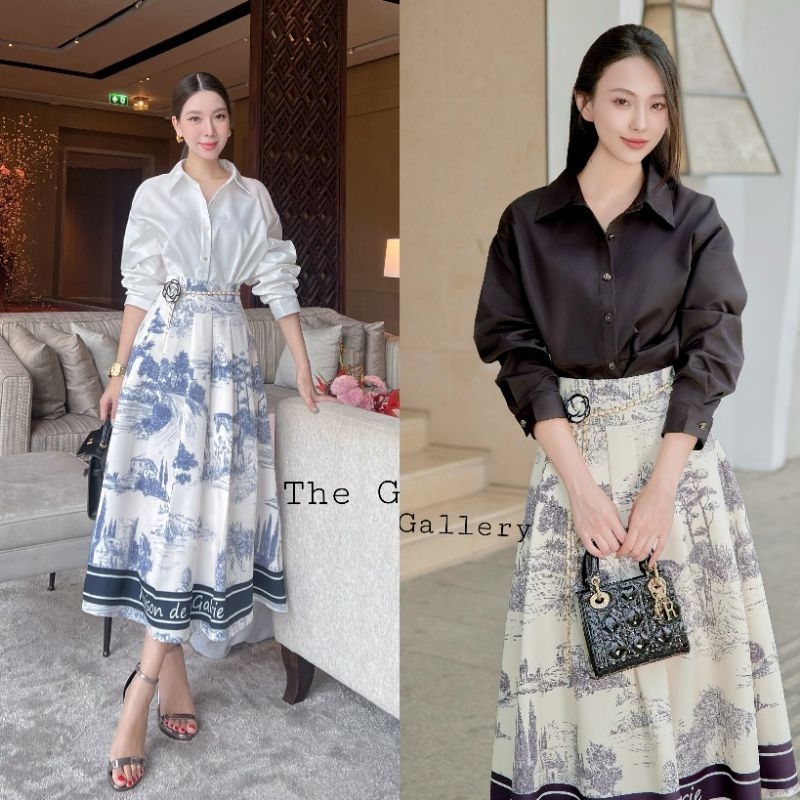 พร้อมส่งกดได้เลยค่ะ / The Gallery ชุดเซ็ตเสื้อเชิ๊ตสีขาวกระโปรงยาวสวยหรู