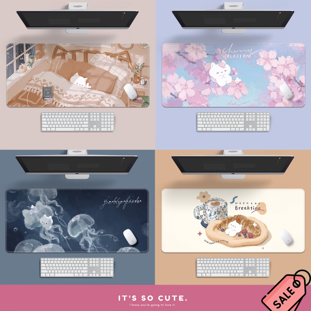 (พร้อมส่งในไทย) แผ่นรองเมาส์ ขนาดใหญ่ 800*300*2mm ลายใหม่ น้องต้าวแมวสุดน่ารัก โทนพาสเทล โทนดาร์กก็มี