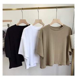 พร้อมส่งในไทย**เสื้อครอป เสื้อคอกลมผู้หญิงแขนสั้น ผ้านิ่ม เปิดหลัง Y110