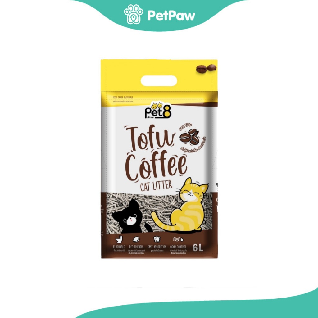[ เข้าร่วม E-TAX] Pet8 ทรายแมวเต้าหู้ กลิ่นกาแฟ 6 ลิตร