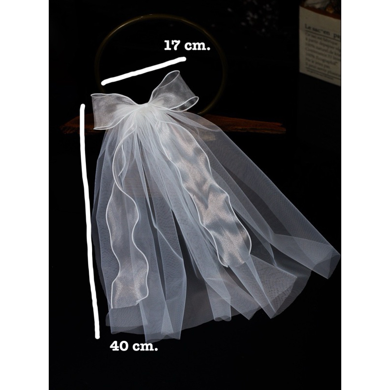 veil เวลเจ้าสาว แต่งโบว์ แบบกิ๊บติดง่าย ยาว 40 ซม.