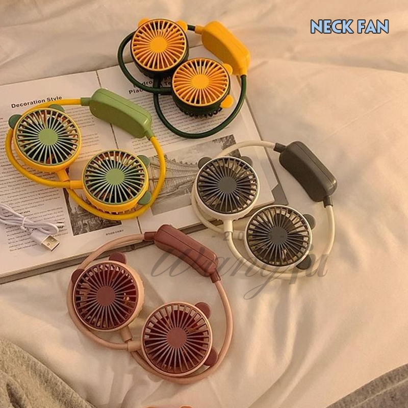 พัดลมคล้องคอ พัดลมพกพา ลมแรง ปรับ ได้2ระดับ USB FAN ห้อยคอตั้งได้ ลายการ์ตูนน่ารัก C0107