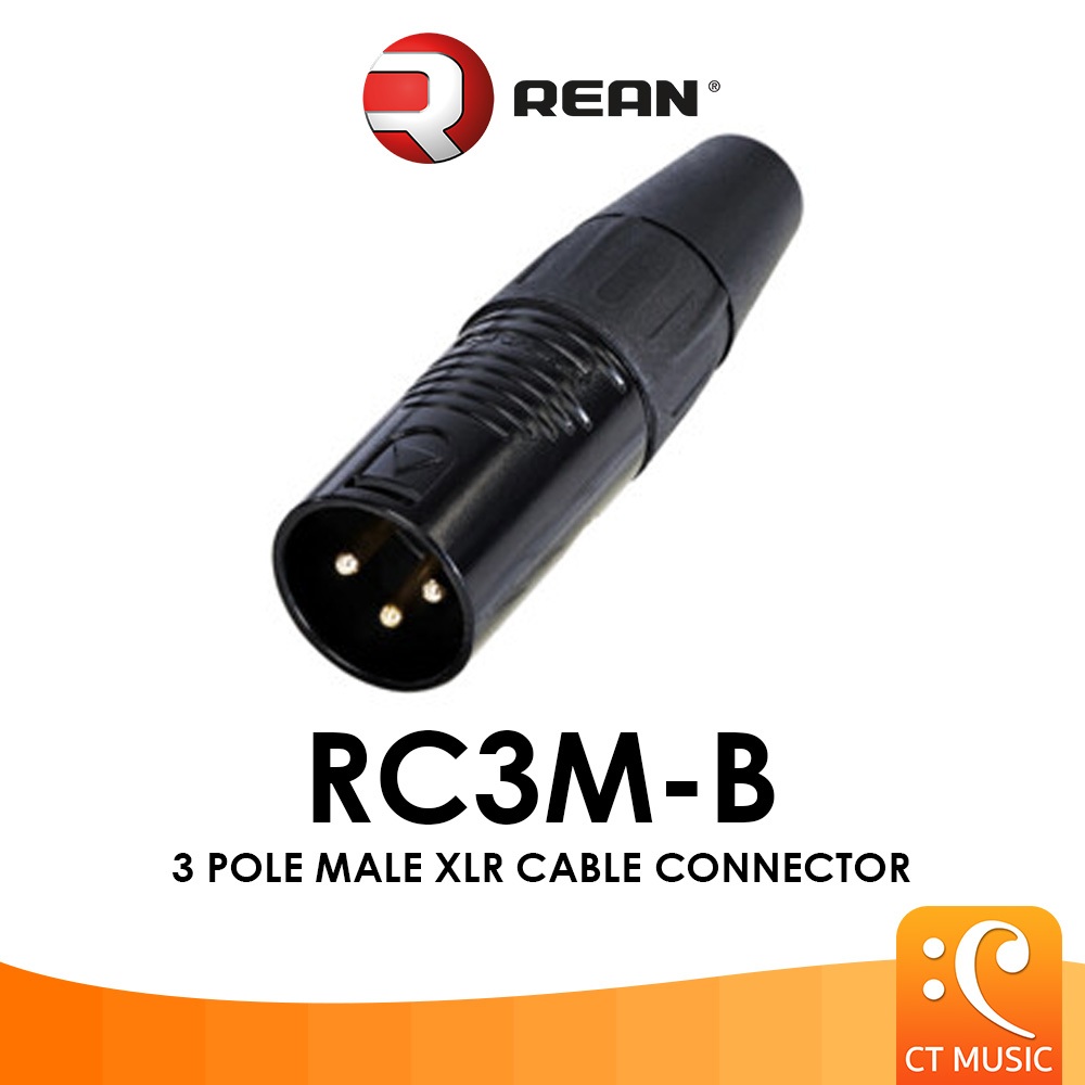 Rean RC3M-B 3 Pole Male XLR Cable Connector RC3MB