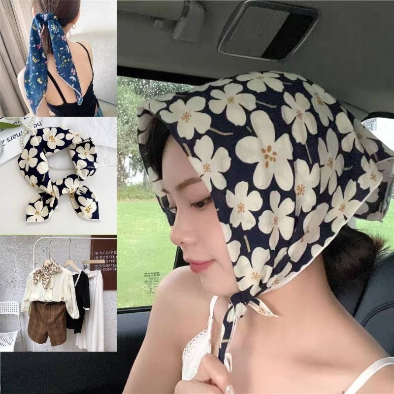 ผ้าโพกหัว ผ้าโพกผม ผ้าพันคอ ผ้าคอตอน ผืนใหญ่ 55×55 cm (พร้อมส่งจากไทย)