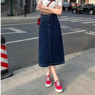GHAOHES กระโปรงยีนส์ ผญ /S-3XL/ เอวสูง ผ้าไม่ยืด ผ่าหลัง กระโปรงผู้หญิงสีเข้ม ทรงสวย พร้อมส่งค่ะ V76