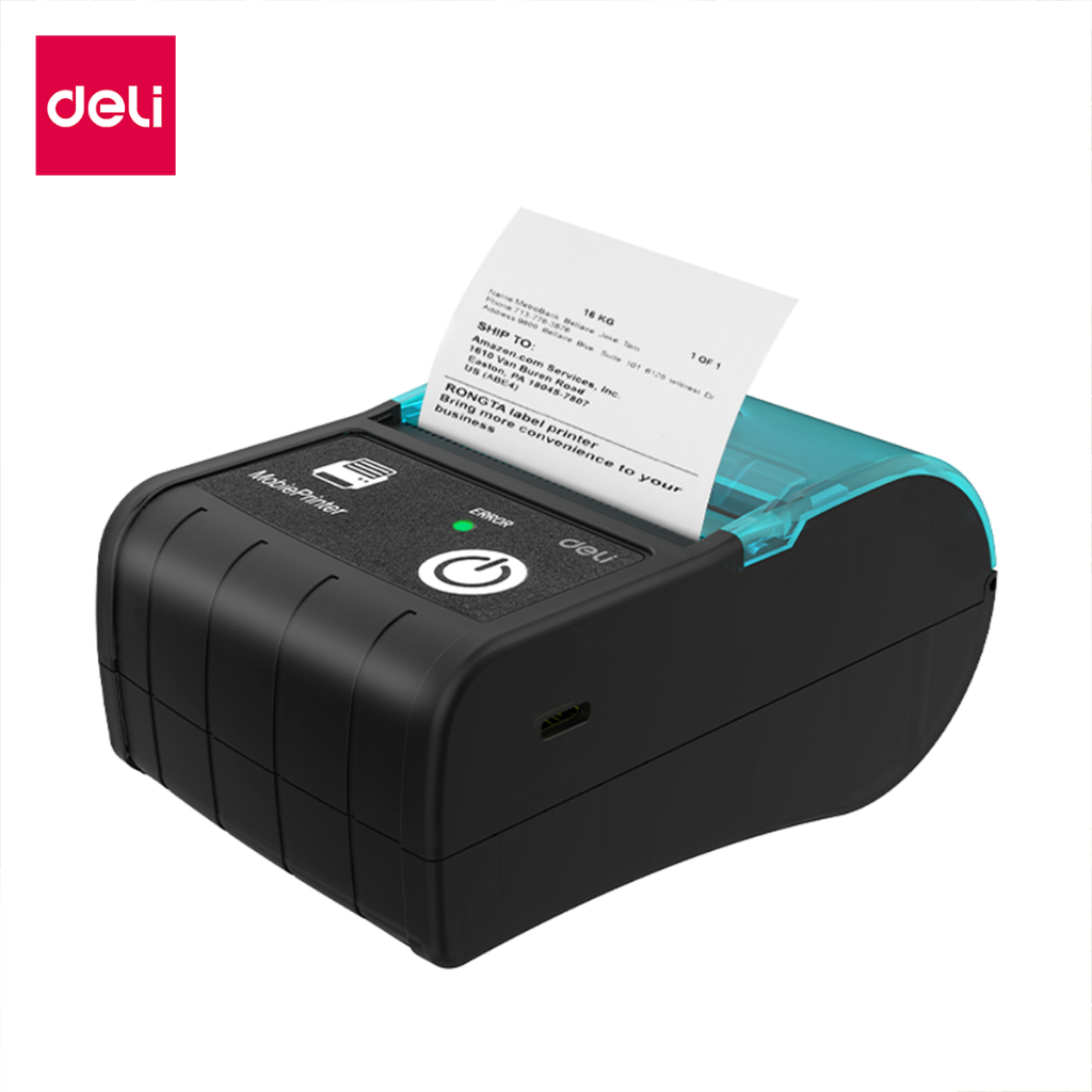 Deli เครื่องพิมพ์ใบเสร็จ เครื่องพิมพ์ฉลาก ความละเอียดสูงสุด 203dpi ขนาดเล็ก พกพาง่าย Thermal Printer