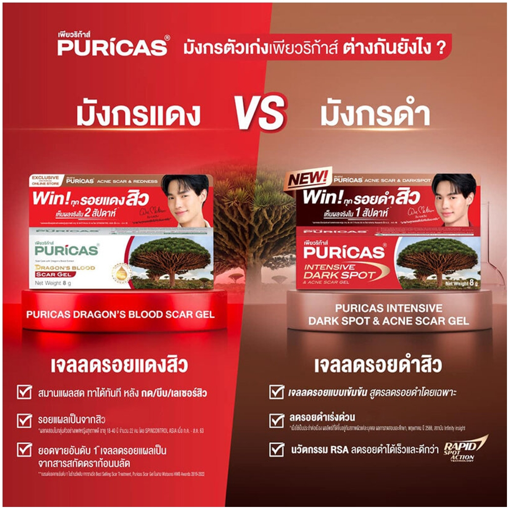 Puricas Intensive Dark Spot & Acne Scar Gel 8g. - เพียวริก้าส์ อินแทนซีฟ ดาร์ก สปอต แอคเน่ สการ์ เจล 8 กรัม — صورة 6