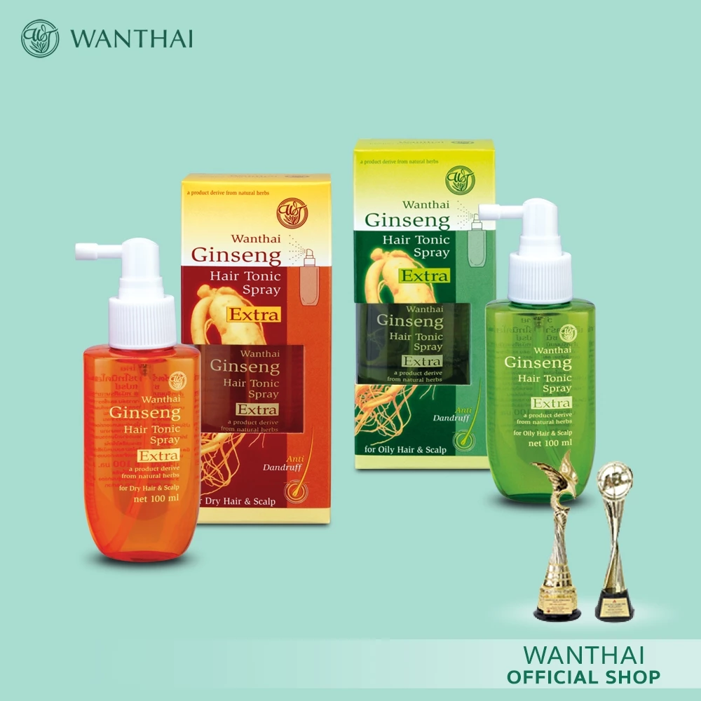 Wanthai (ว่านไทย) 🌿 เอ็กซ์ตร้าแฮร์โทนิคโสม สเปรย์ l หยุดผมร่วง สร้างรากผมใหม่ ฆ่าเชื้อราบนหนังศีรษะ 100ml.