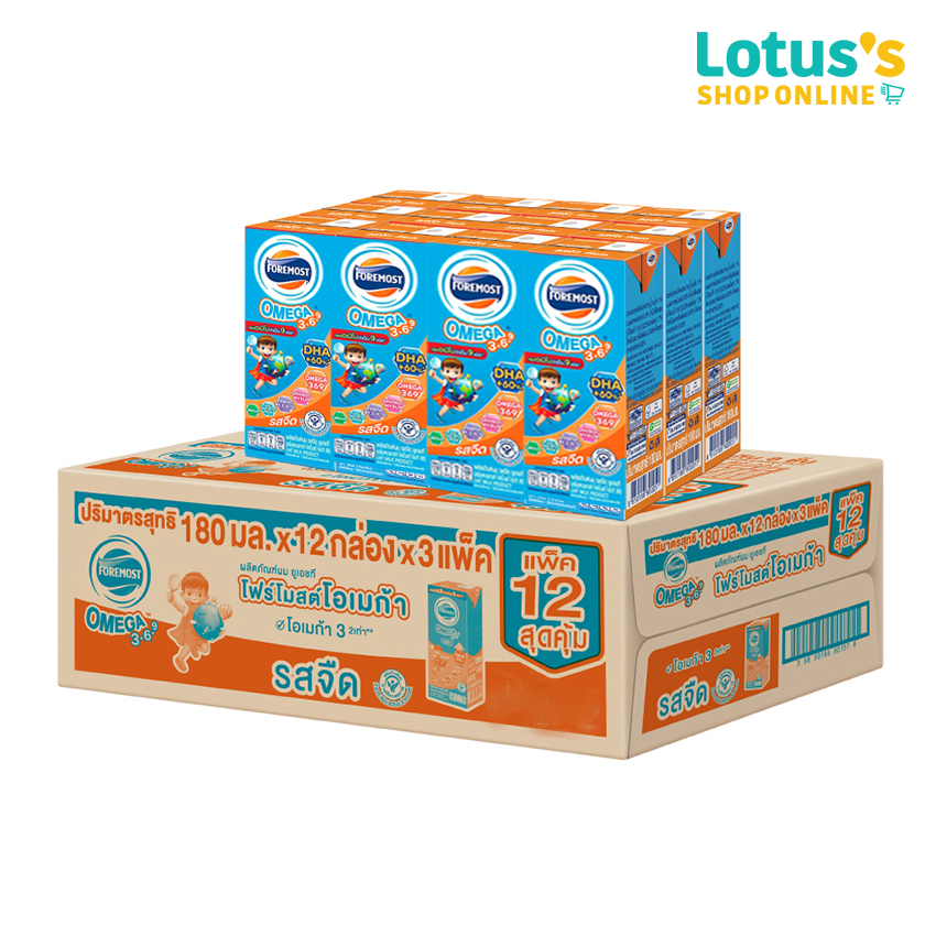 [ขายยกลัง] โฟร์โมสต์ โอเมก้า นมยูเอชที รสจืด 180 มล.X12  กล่อง (รวม 3 แพ็ค ทั้งหมด 36 กล่อง) FOREMOST OMEGA UHT MILK
