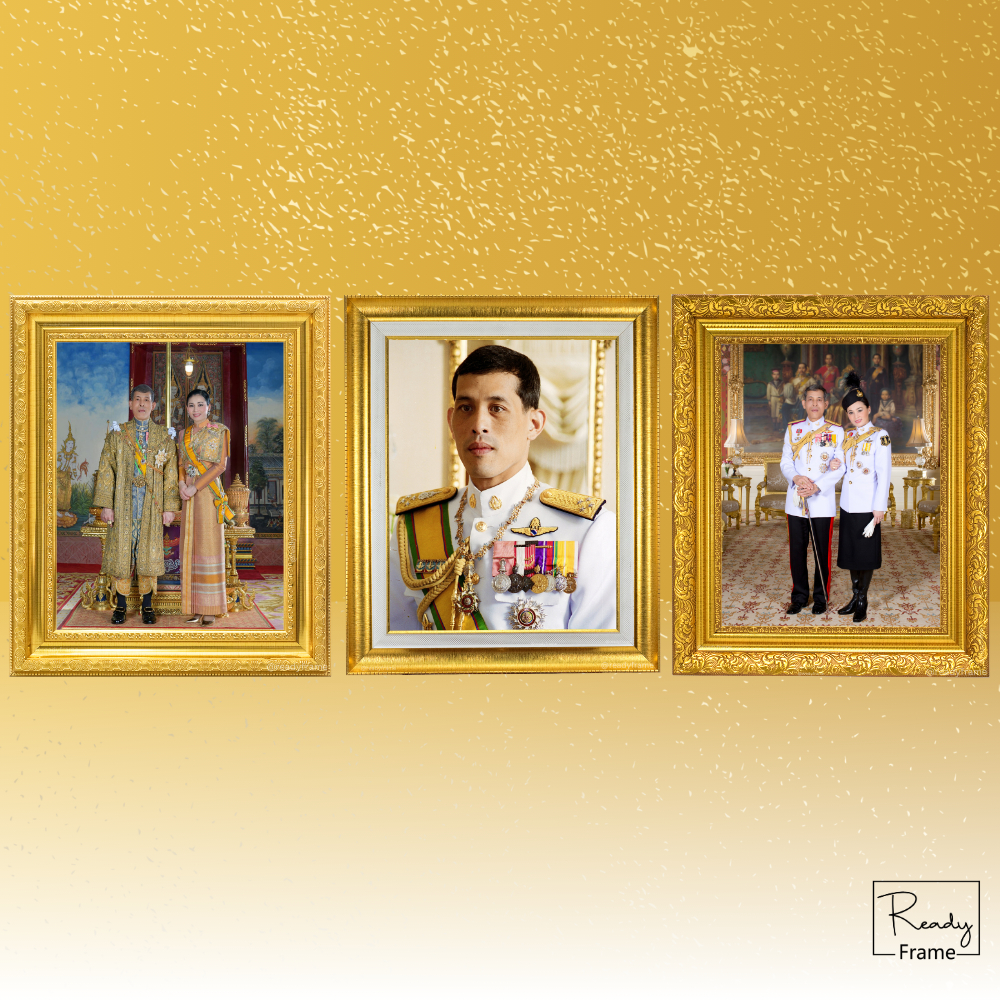 กรอบรูปพร้อมภาพพระบรมฉายาลักษณ์ในหลวงรัชกาลที่10 I กรอบรูปลายไทยสีทอง I มีให้เลือกกว่า10รุ่น