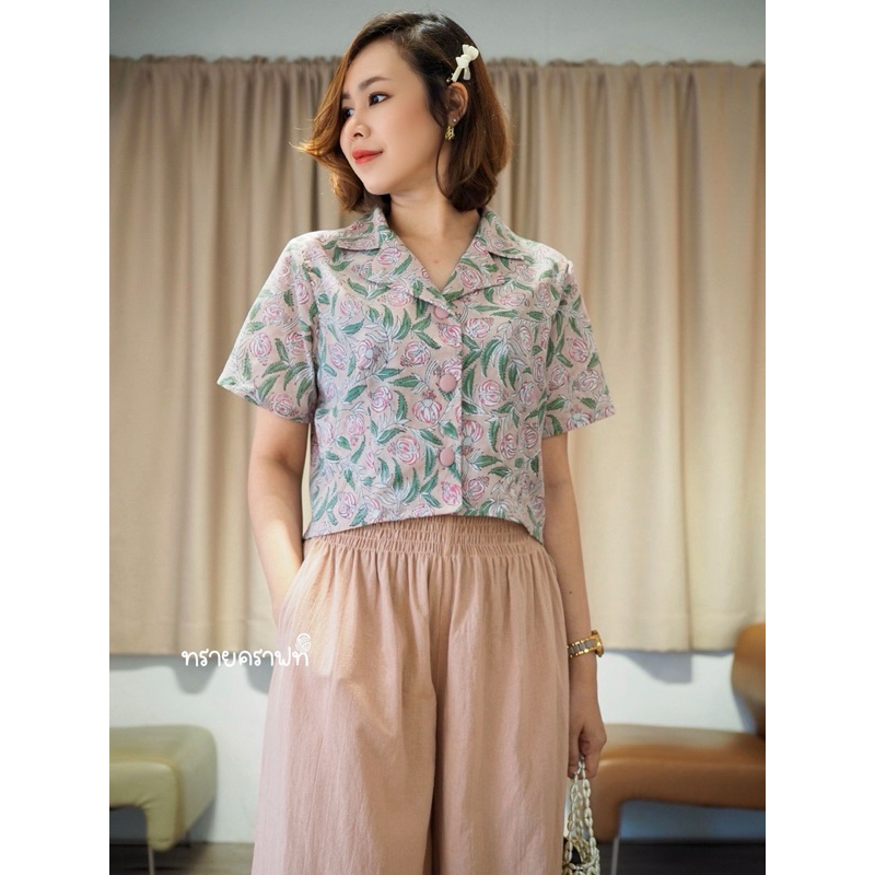เสื้อครอปแขนสัันปกเทเลอร์ (ผ้าฝ้ายอินเดีย)