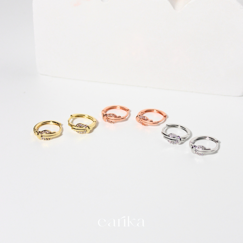 earika.earrings - gem knot hoop ต่างหูห่วงเงื่อนปมประดับเพชรก้านเงินแท้ชุบทองคำขาว/ทอง ผิวแพ้ง่ายใส่ได้