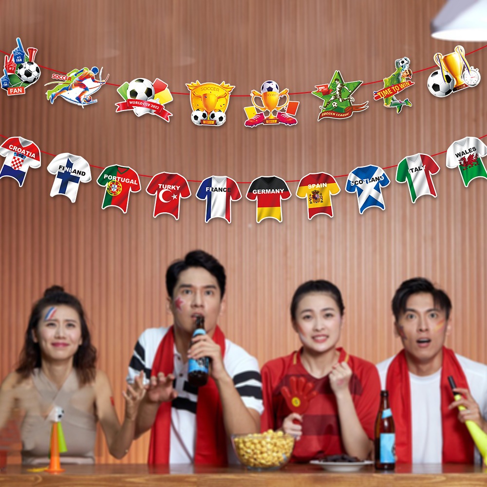 FUFU SHOP อุปกรณ์ตกแต่งร้านค้า ธงชาติพร้อมราวตกแต่ง FOOTBALL EURO CUP 2024  ยาว3เมตร สินค้าพร้อมส่งจากไทย