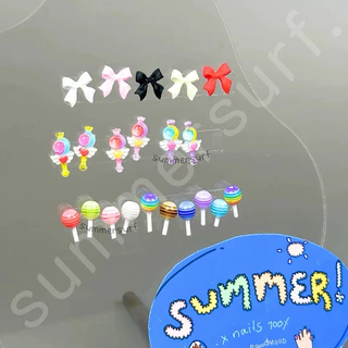 อะไหล่ติดเล็บ อะไหล่แต่งเล็บโบว์ คฑา อมยิ้ม🍭 แพ็คละ 10 ชิ้น พร้อมส่ง