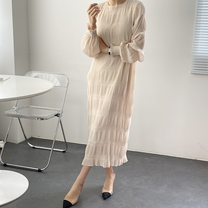 KN-1363/2413 พร้อมส่ง เดรสพลีท แขนยาว น่ารัก midi dress - รูปที่ 2