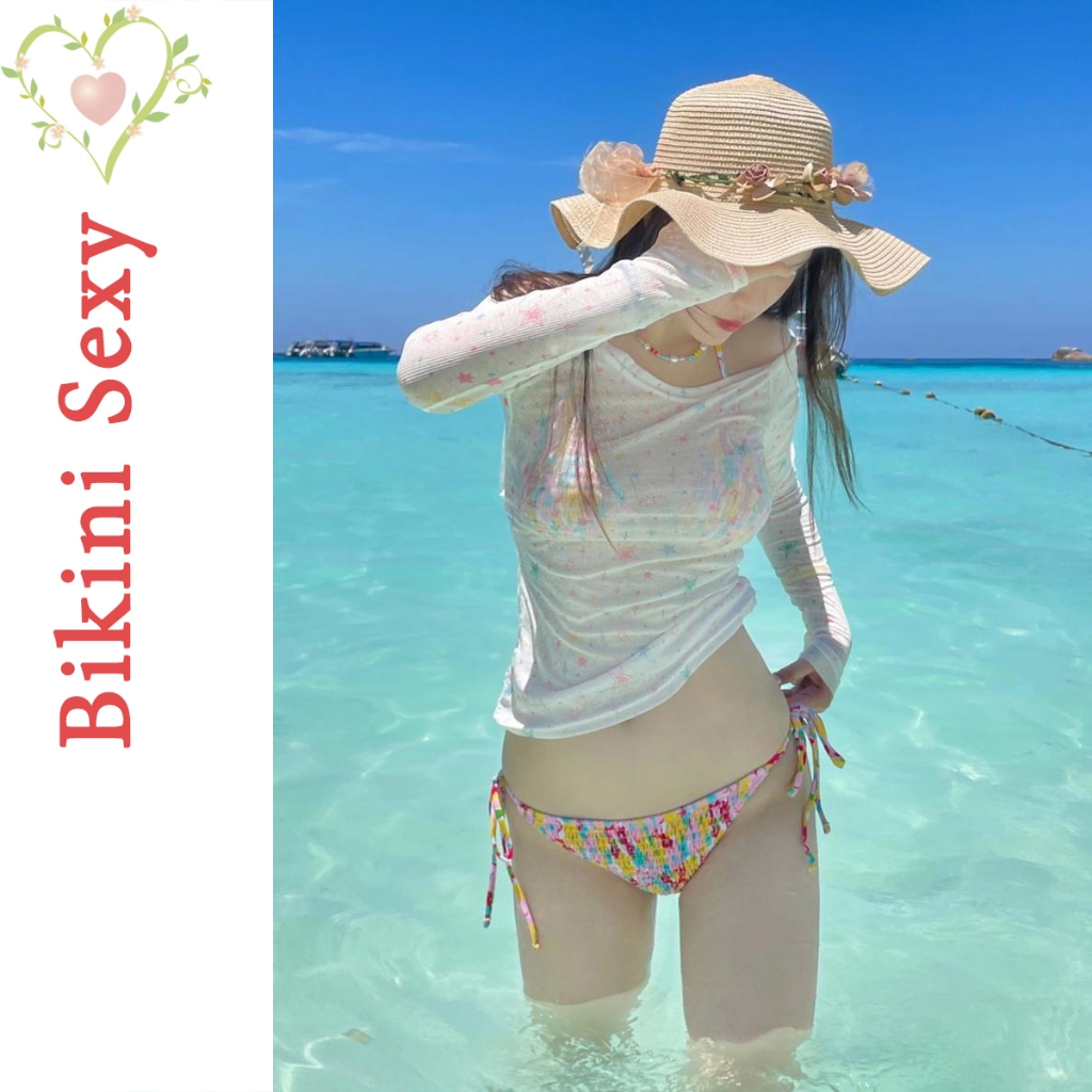 BikiniSexy ⛱️⛱️ เสื้อสวย ชุดคลุมบิกินี่ แขนยาว กันuv ลายดาว คอกลม ส่งจากไทย #0337