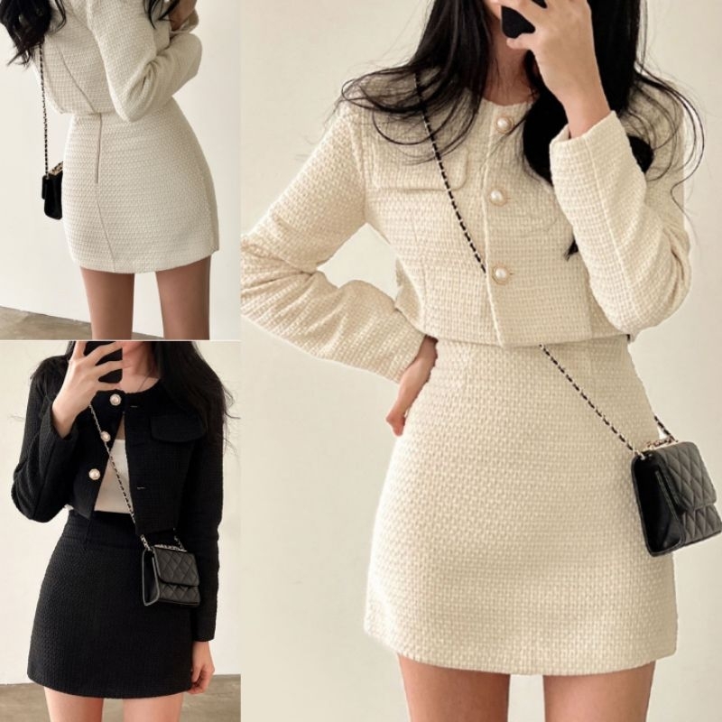 พร้อมส่ง 2สี ชุดเซ็ตผ้าทอ2ชิ้น เสื้อกับกระโปรงสั้น (S002)