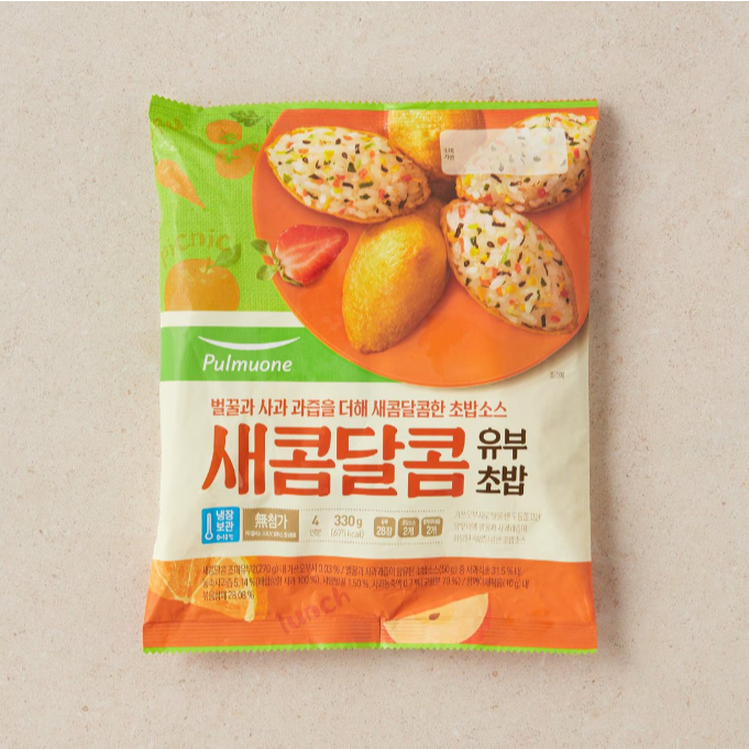 พุลมูวอน ยูบูโชบับ (เต้าหู้แผ่นห่อข้าว) แช่เย็น PULMUONE SWEET & SOUR FRIED TOFU POUCHES 풀무원 새콤달콤유부초