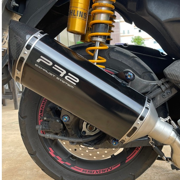 ปลายท่อ PR2 AK BLACK ปากเฉียง เกรด A NEW AEROX & NEW N-MAX TURBO ปี2021+ เชื่อมหูยึดตรงรุ่น (เมื่อใส